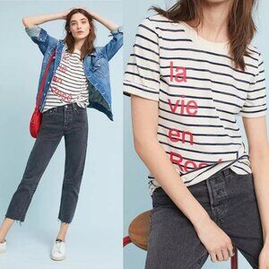 Anthropologie La Vie En‎ Rose Graphic Tee Striped Sol Angeles Size XS Boho Top